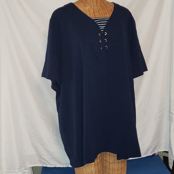 Catherines Tops - Ladies CATHERINES Suprema Collection Short Sleeve V Neck Tee Short in Navy Blue